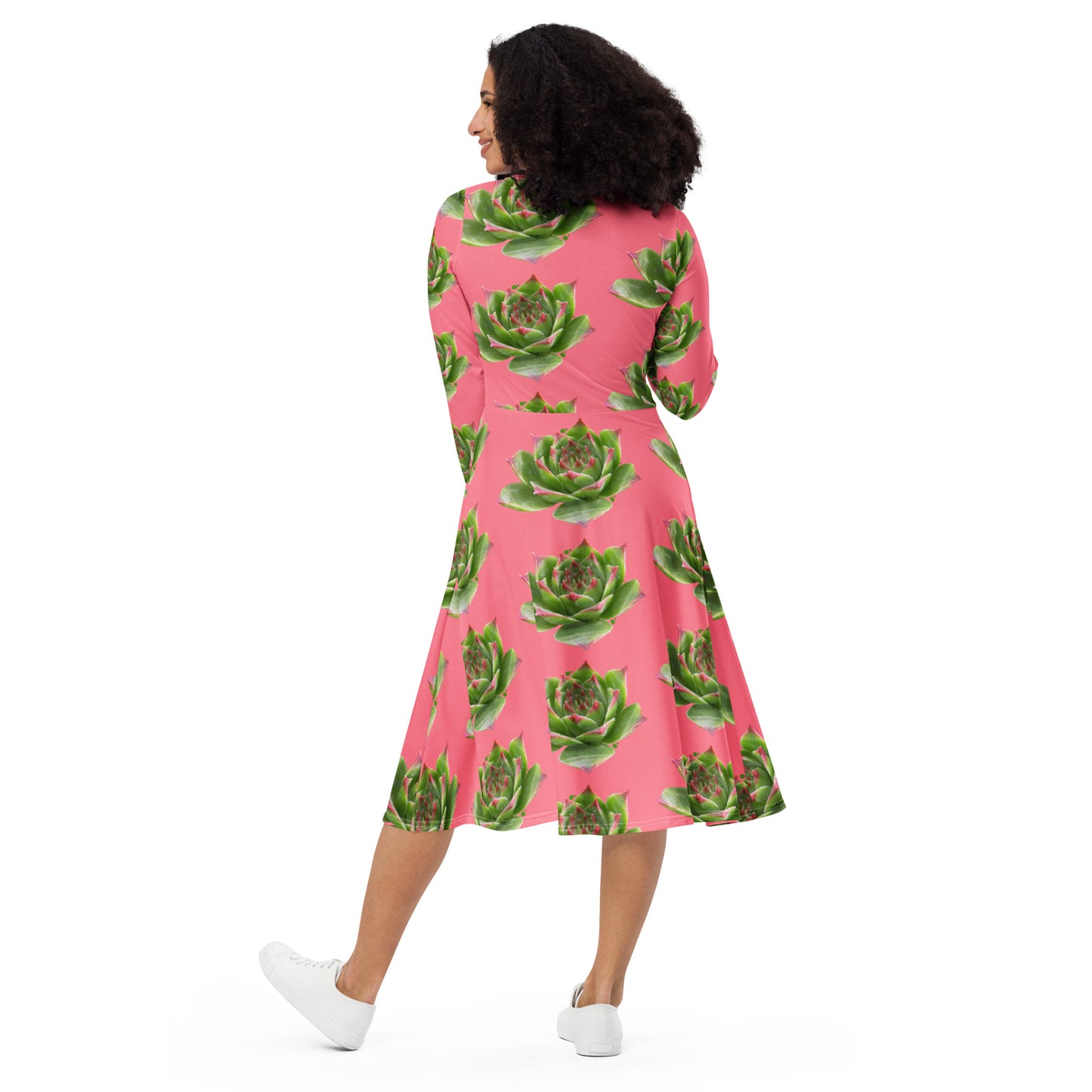 All-over print long sleeve midi dress